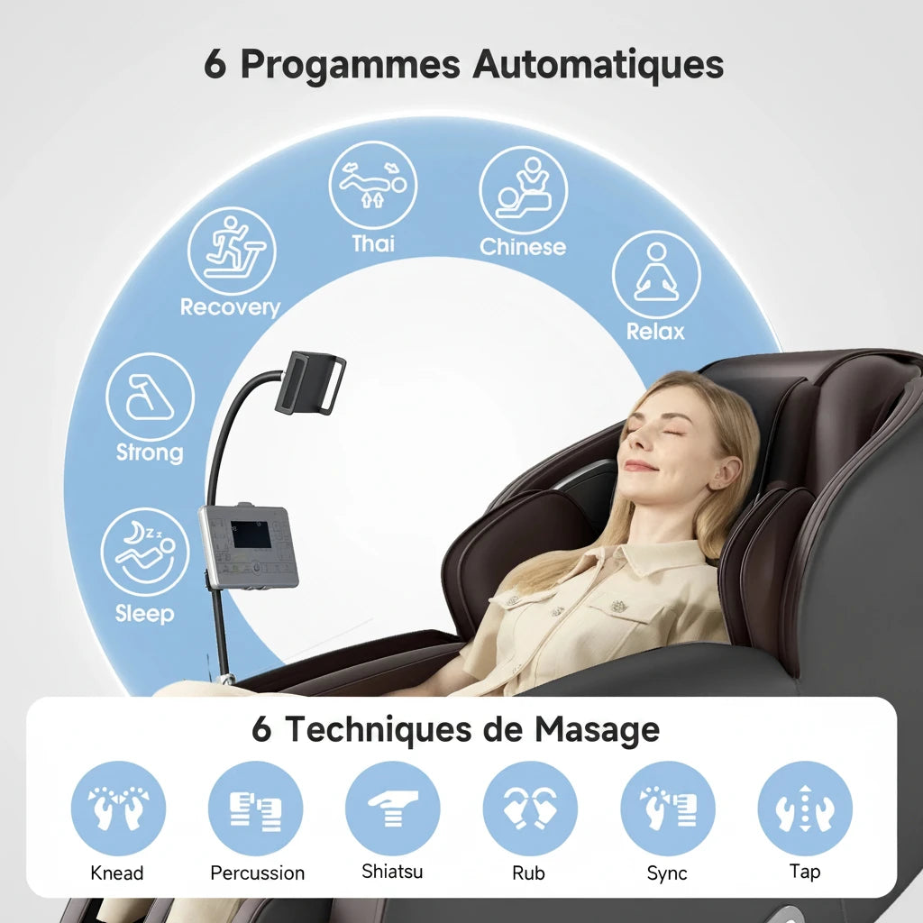 Fauteuil Massant avec détecteur rythme cardiaque et oxygène